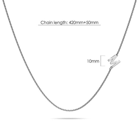 Bold Alphabet Letter Initial Charm Necklace in White Gold Tone